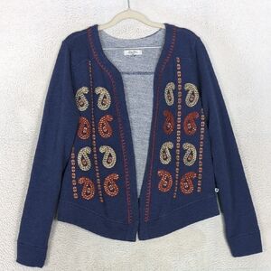 Lucky Bliss Women's Blue‎ Sequin Paisley Asymmetrical Cardigan Size M